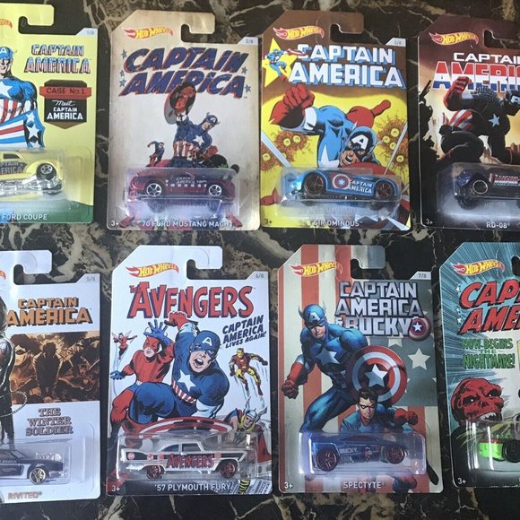 Hot Wheels MARVEL CAPTAIN AMERICA - Complete Set Of 8 - OUT OF PRODUCTION - 2015 - Picture 1 of 16